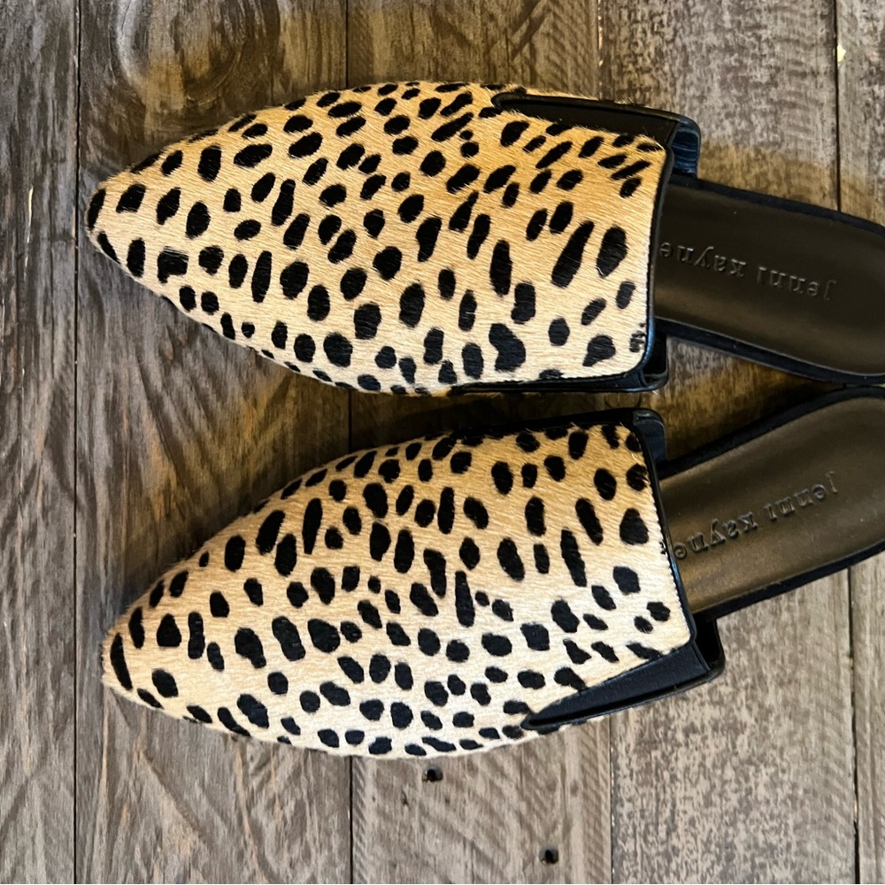 Jenni Kayne Black and Tan Animal Print Mules